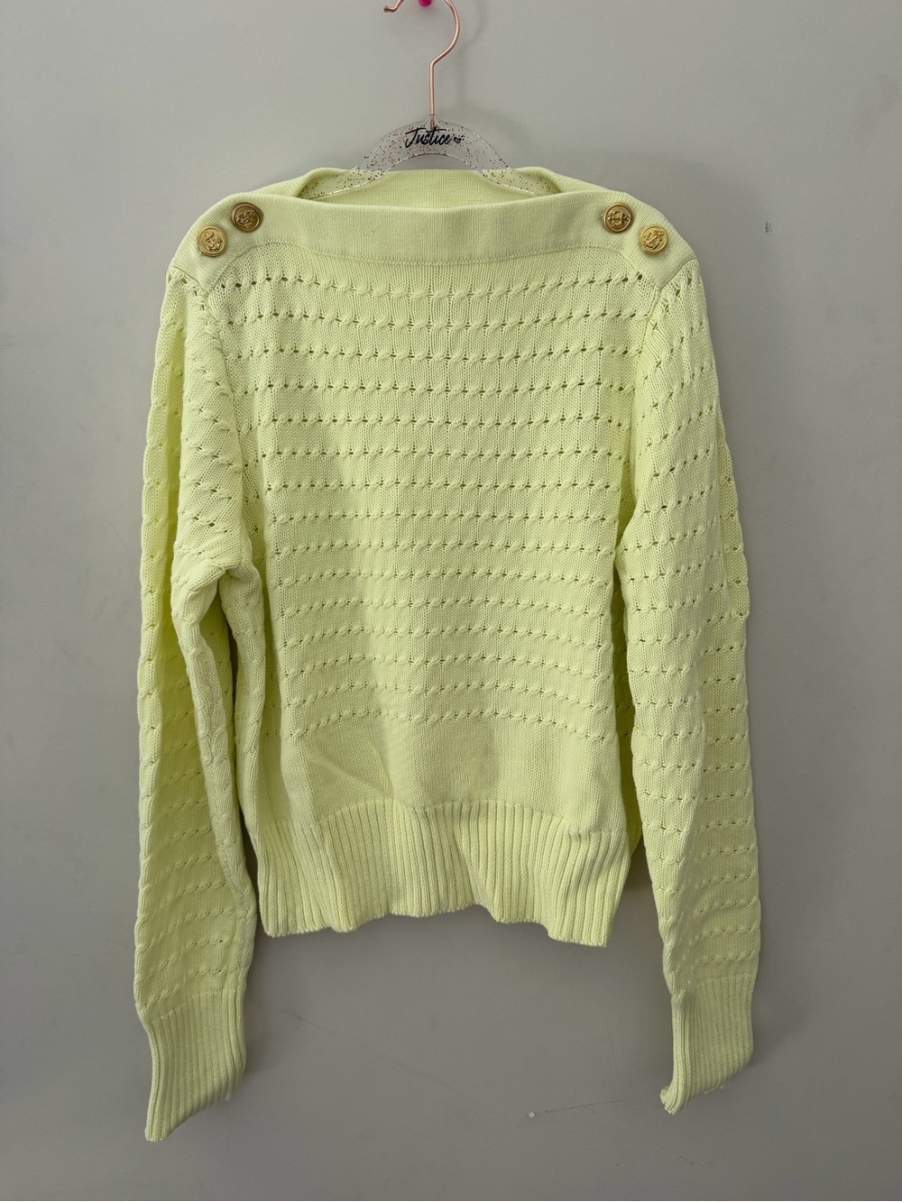 Free People Pale Yellow Off-the-Shoulder Button Sweater